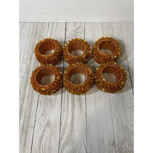 Vintage Beaded Napkin Holder Rings Orange for Party Holiday Dinner - Set Of 6 - Picture 2 of 7